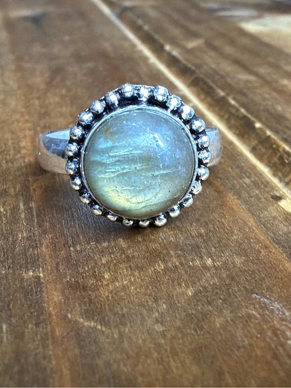 Vintage Style Boho Women Jewelry Silver 925 Ring Size 7.5 Gemstone Labradorite